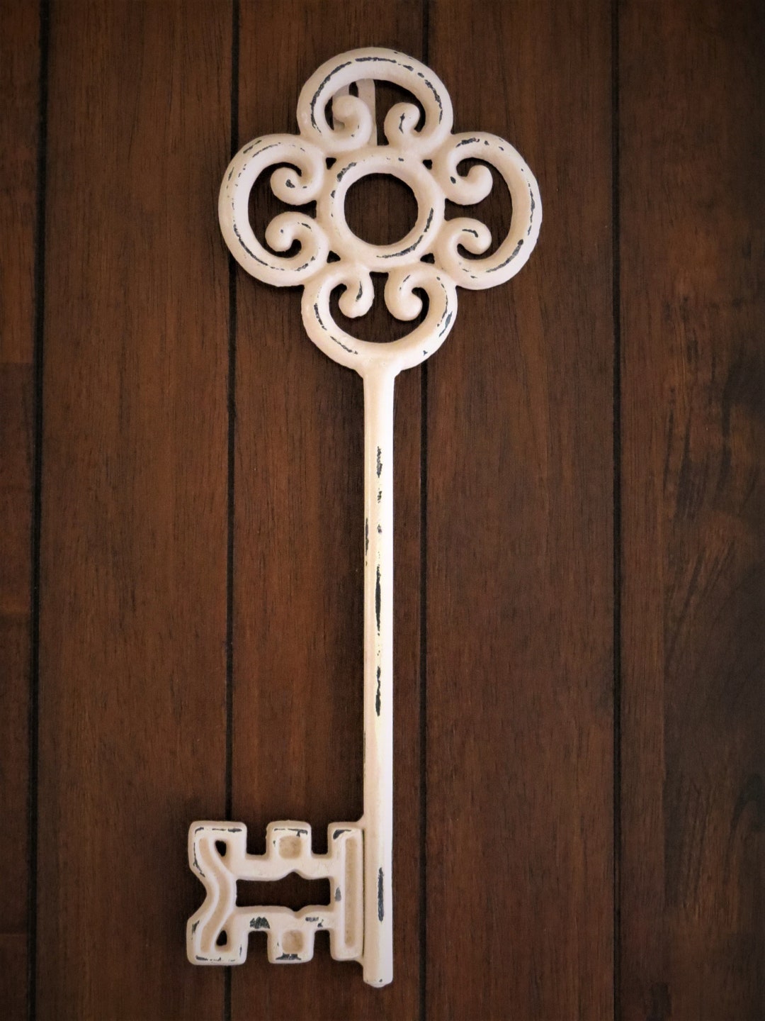 Large Scrolled Skeleton Key Wall Decor / Metal Wall Art / Pink Peony or