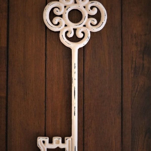 Large Scrolled Skeleton Key Wall Decor / Metal Wall Art / Pink Peony or Pick Color / For Wall Collage / Farmhouse Cottage / Girl's Room