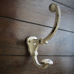 Dual Wall Hook / Antique White or 50 Colors / Metal Double Hanger / Bathroom Kitchen Foyer Entrance Mudroom Bedroom Closet or Outdoor Hook
