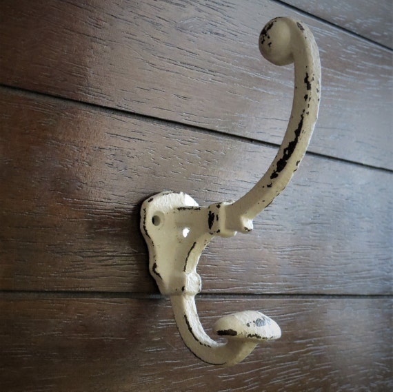 Decorative Double Wall Hook / Shabby Cottage Chic Cast Iron Hanger