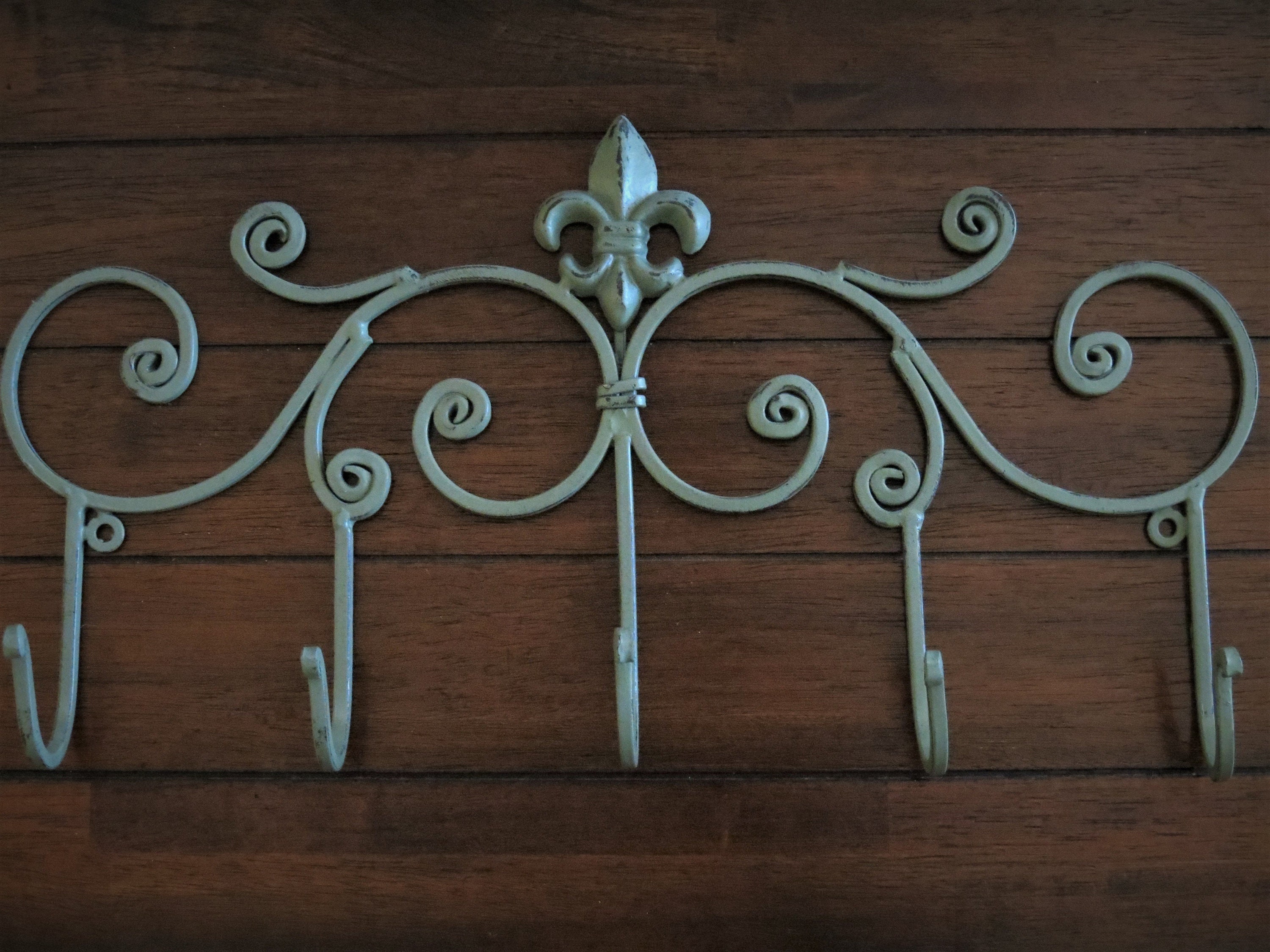 Large Iron Wall Hook Rack / Fleur De Lis Scrolled Wall Decor / Etsy