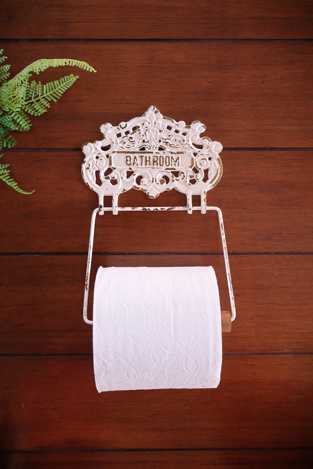 Old World Toilet Roll Holder Antique White Chippy Retro Vintage