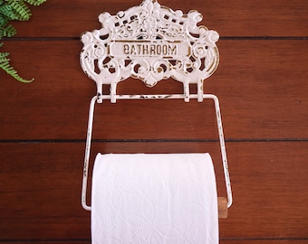 Old World Toilet Roll Holder Antique White Chippy Retro Vintage Farmhouse Toilet Paper Tissue Roll Hanger Bathroom TP Hanger Dispenser