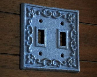 Cast Iron Double Light Switch Plate Cover - Fleur de Lis, Shabby Chic Farmhouse