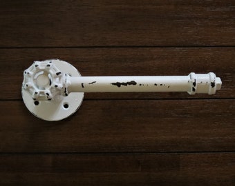 Toilet Paper Holder / Faucet Head Pipe Rustic Farmhouse / Antique White or Pick Color / Bathroom Tissue Hanger / Bathroom Decor / Loft Decor