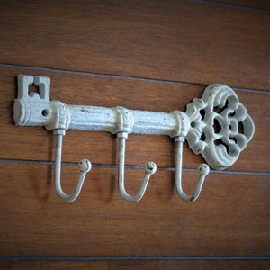 Light Grey Shabby Chic Key Holder / Or Pick Color / Skeleton Key Rack / Rustic Key Hanger / Metal Key Holder / Kitchen Foyer Entrance Hook image 1