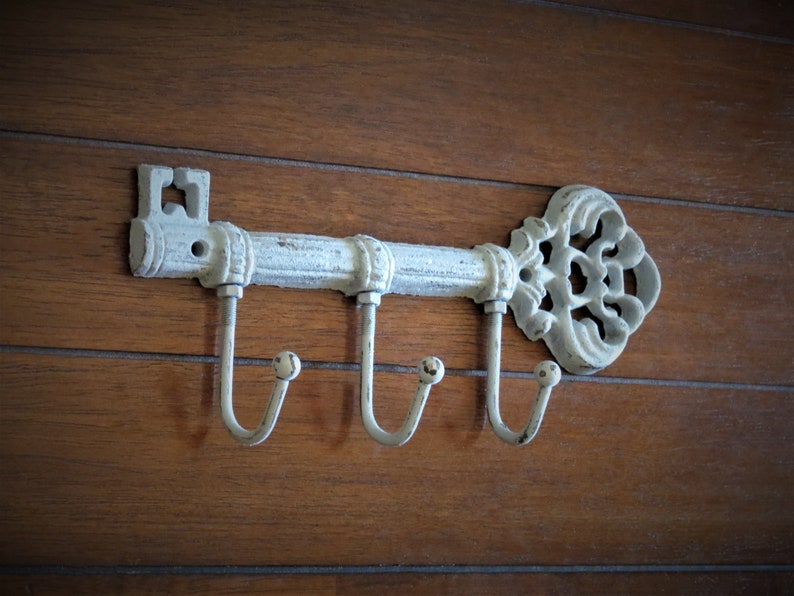 Light Grey Shabby Chic Key Holder / Or Pick Color / Skeleton Key Rack / Rustic Key Hanger / Metal Key Holder / Kitchen Foyer Entrance Hook image 1