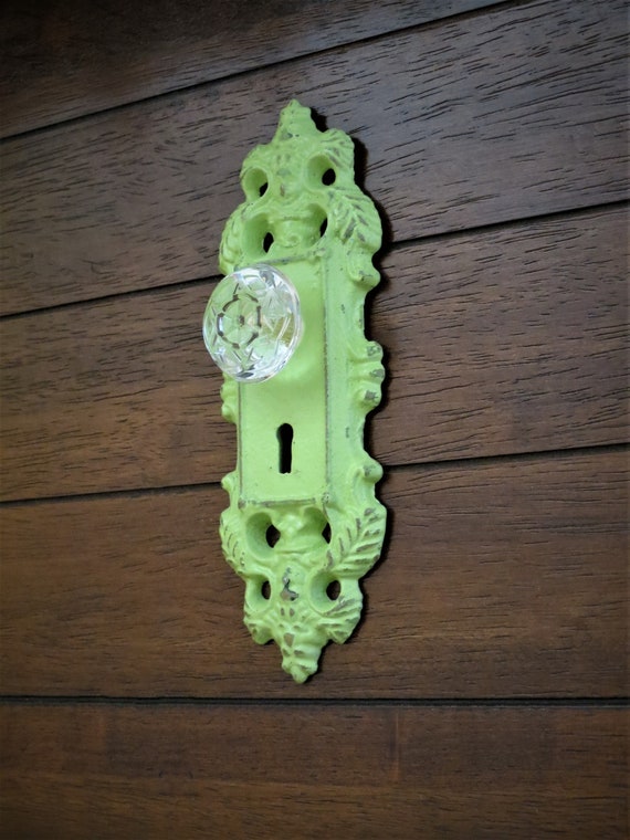 Wall Hook / Bright Colors / Door Knob Decor / Apple Green or Pick Color /  Cast Iron Hook Cottage Style / Towel Key Hanger / Patio Hook 
