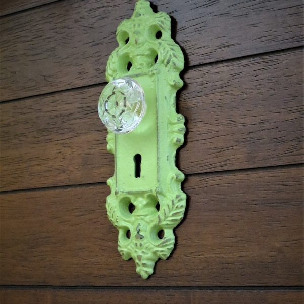 Wall Hook / Bright Colors / Door Knob Decor / Apple Green or Pick Color / Cast Iron Hook Cottage Style / Towel Key Hanger / Patio Hook