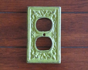 Electrical Outlet Plate / Plug-in Cover / Fleur de Lis / Metal Electric Outlet Cover / Shabby Chic French Country / Eden Green or Pick Color