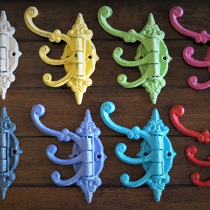 Gancho de pared de hierro fundido / Elige tu color / Perchero de baño para arreglar / Gancho de pared ornamentado / Gancho giratorio de 3 ganchos / Gancho oscilante / Retro