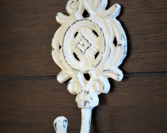 Shabby Chic Iron Wall Hook / Metal Hanger / Farmhouse Fixer Upper Decor /Ivory or Pick Color / Cottage Decor / Bathroom Kitchen Organization