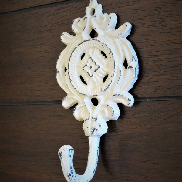 Shabby Chic Iron Wall Hook / Metal Hanger / Farmhouse Fixer Upper Decor /Ivory or Pick Color / Cottage Decor / Bathroom Kitchen Organization