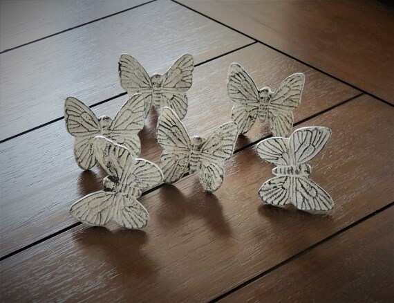 Distressed White Butterfly Knobs Butterfly Cabinet Knobs Etsy