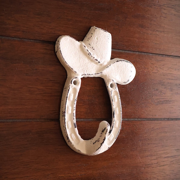 Cast Iron Wall Hook / Cowboy Hat / Western Decor / Antique White or Pick Color / Hanger for Kids / Entrance Key Holder / Bathroom Towel Hook