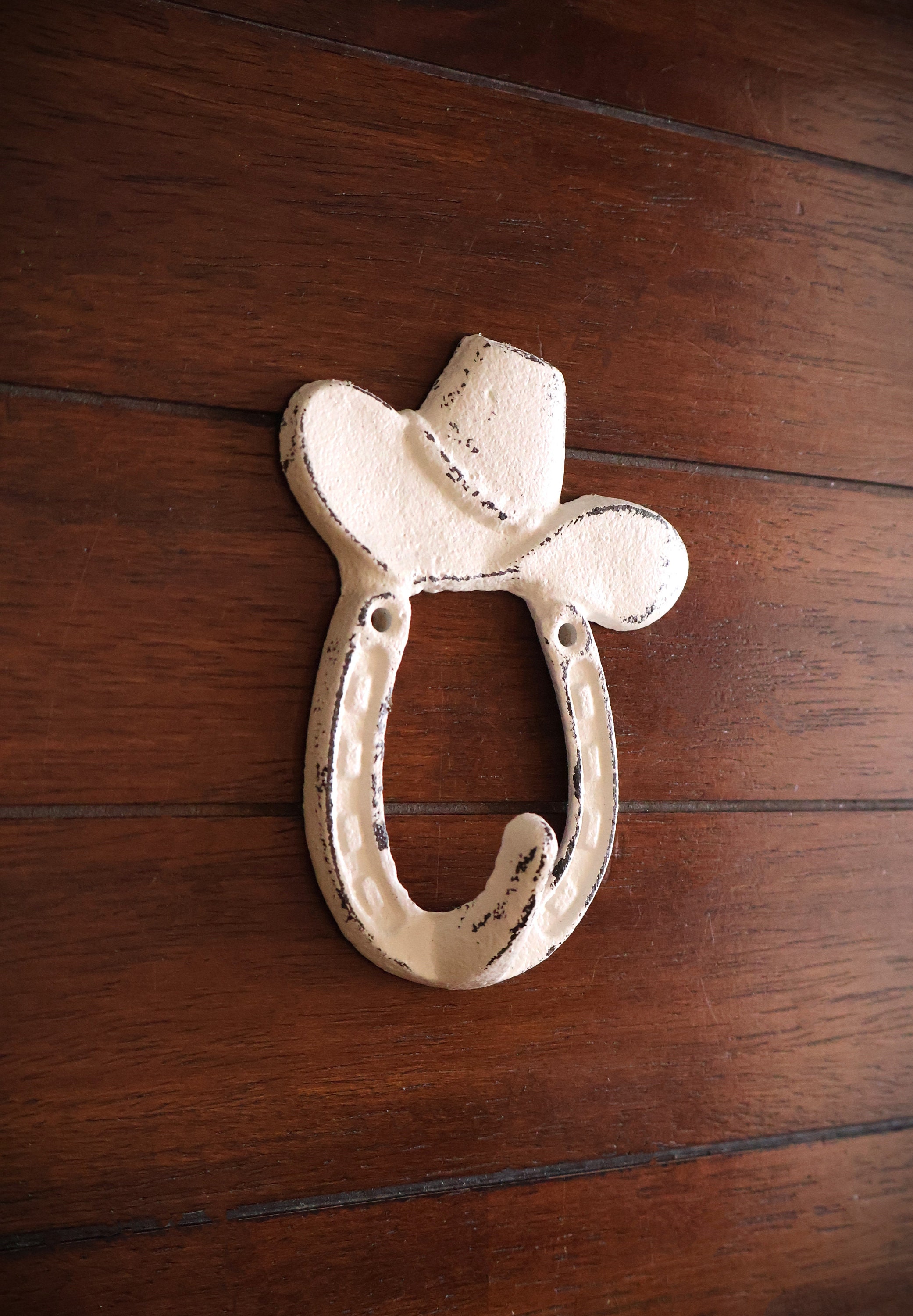 Cast Iron Wall Hook / Cowboy Hat / Western Decor / Antique White