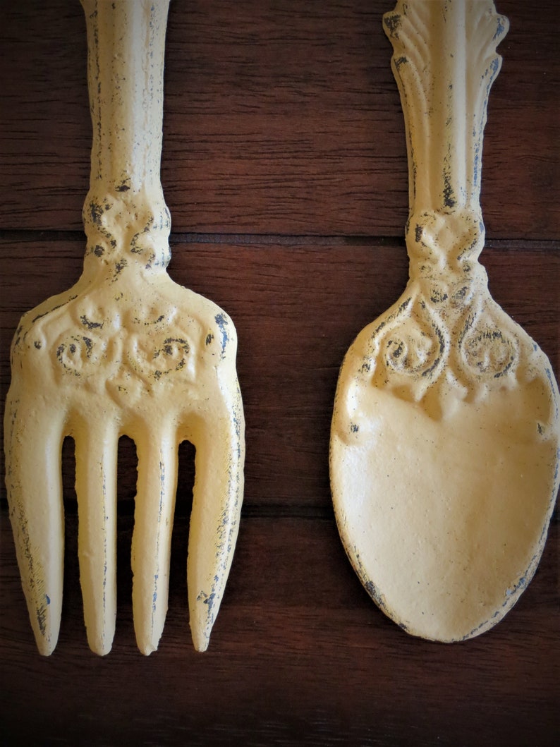 Oversized Fork and Spoon / Warm Yellow or Pick Color / Metal Etsy