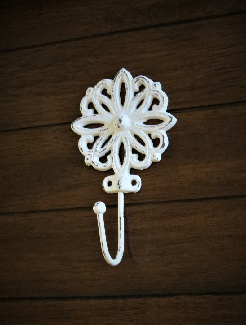 Flower Wall Hook / Shabby Cottage Chic Ornate Cast Iron Hook / Etsy