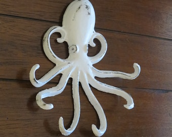 Octopus Cast Iron Hook/Coastal or Beach House Wall Hook /Metal Wall Hook /Whimsical Hook/Antique White or Pick Your Color /Pool Hook/Nursery