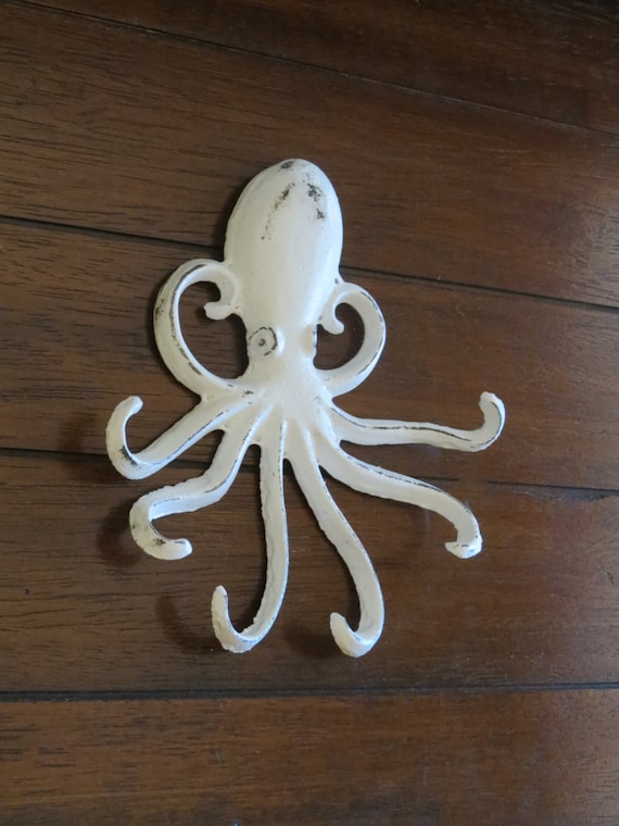 Octopus Cast Iron Hook/coastal or Beach House Wall Hook /metal Wall Hook  /whimsical Hook/antique White or Pick Your Color /pool Hook/nursery 