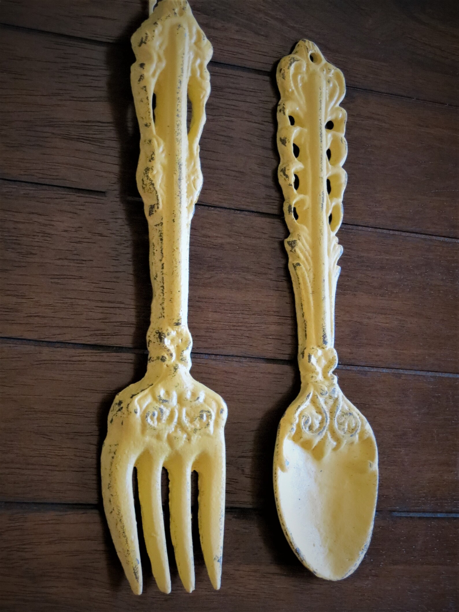 Oversized Fork and Spoon / Warm Yellow or Pick Color / Metal Etsy