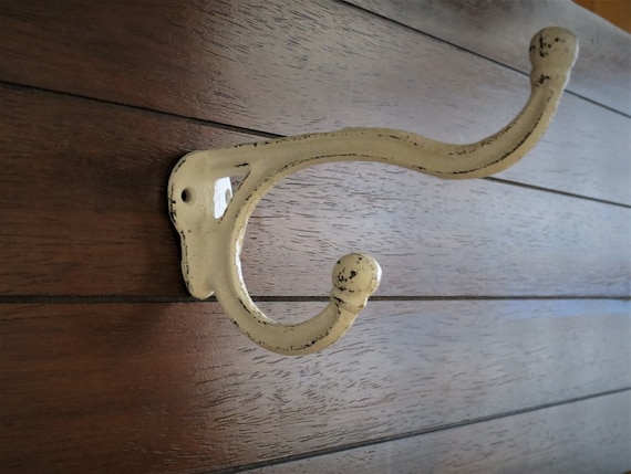 Cast Iron Wide Projection Wall Hook / Antique White or Pick Color / Coat  Jacket Towel Jewelry Key Hanger / Metal Wall Holder / Vintage Style 