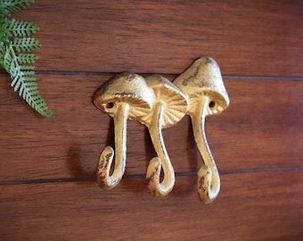 Mushroom Wall Hook Cast Iron Metal Hanger Brass or 50+ Colors