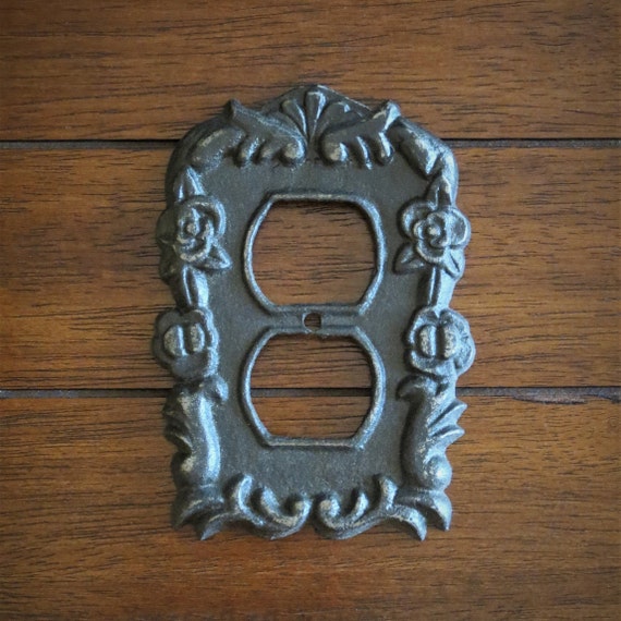 Vintage Cast Iron Outlet Receptacle Cover Plate