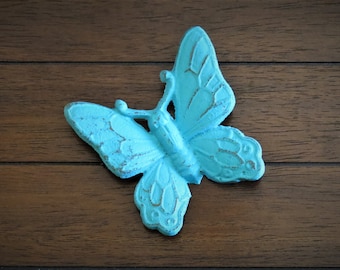 Butterfly Wall Hanging / Cast Iron / Vintage Inspired / Turquoise or Pick Color / Shabby Chic Wall Decor / Girl's Room Wall Decor Metal Art