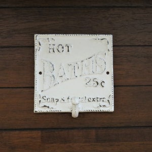 Bathroom Wall Hook Sign / Shabby Chic Cottage Bath Sign with Hook/ Antique White or Pick Color / Towel Hanger / Country Living / Farmhouse