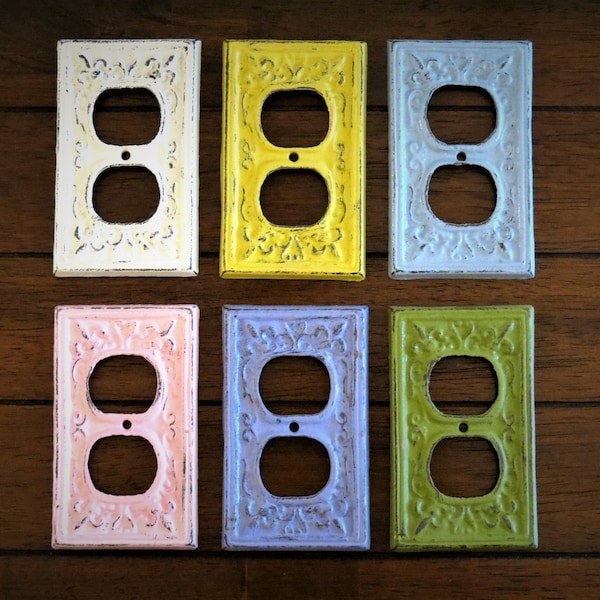 Decorative Electric Outlet Plate / Pick Color / Plug-in Cover Socket / Fleur de Lis / Cast Iron Metal / Nursery Wall Decor / Pick Color