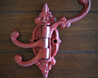 Cast Iron Wall Hook / French Cottage / Colonial Red or Pick Color/ Mud Room / Farmhouse Rustic Decor / Bathroom Kitchen Hanger / Swivel Hook