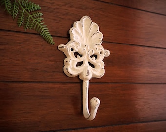 Retro Wall Hanger, Ornate Solid Cast Iron Wall Hook, Antique White or Pick Color, Perfect for Entrance, Bathroom, Kitchen, Bedroom, Outdoors