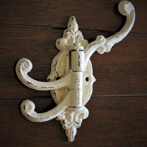 Metal Wall Hook / French Cottage Key Hook / Creamy White or Pick Color /Towel Hanger / Cast Iron Wall Hook / Swivel Hook/Vintage Style Hook