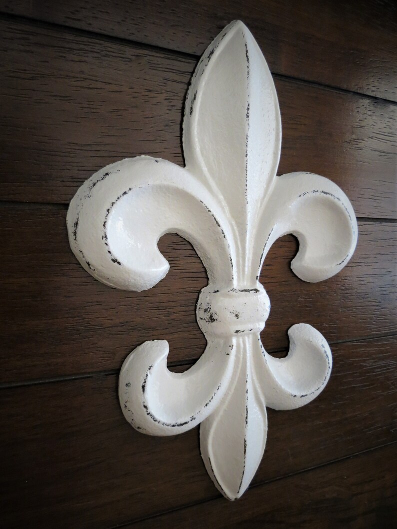 Fleur de Lis Wall Decor / Cast Iron Wall Decor / Fleur de Lis Sign Hanging / Antique White or Pick Color / French Country Cottage Style image 2