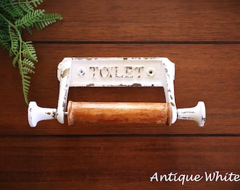 Retro Toilet Roll Holder Antique White Vintage Farmhouse Toilet Paper Tissue Roll Hanger Bathroom TP Hanger Fits Rolls Up to 4.25" Wide