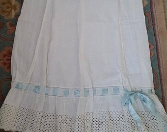 Antique Slip*Underskirt wLace Trim*Edwardian Petticoat*Eyelet Hem*Ribbon Detail*Petticoat*Ladies Under Garment *Slip