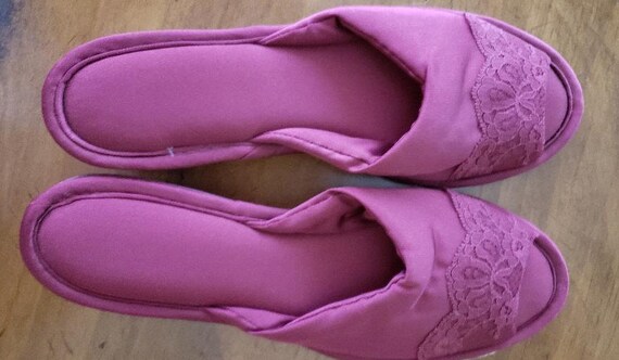 Bedroom Slippers New Vintage Boudoir Slippers Wedge Nylon Lace Peep Toe Bedroom Shoes