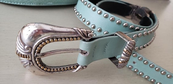 Ladies Belt*Soft Green Leather*Silver Buckle n Hd… - image 2