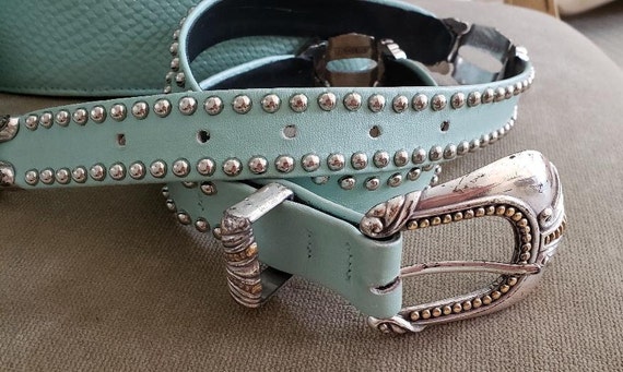 Ladies Belt*Soft Green Leather*Silver Buckle n Hd… - image 1