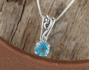 Sterling Silver Pendant/Necklace-Swiss Blue Topaz Pendant/Necklace - Sterling Silver Setting with a 6mm Natural Swiss Blue Topaz Stone