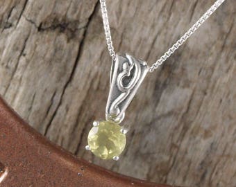 Sterling Silver Pendant/Necklace - Lemon Quartz Pendant/Necklace - Sterling Silver Setting with a 6mm Natural Lemon Quartz Gemstone