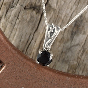Natural Black Spinel Pendant Necklace - Sterling Silver Pendant - Black Spinel Necklace