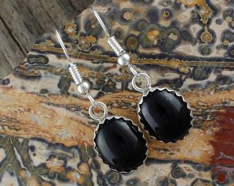 Schwarzer Onyx Ohrringe - Sterling Silber Ohrringe - Schwarzer Onyx Anhänger - Ohrhänger