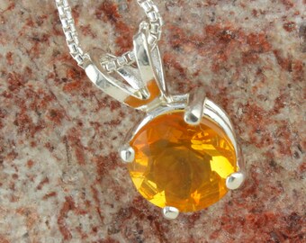 Natural Brazilian Fire Opal Pendant - Sterling Silver Pendant Necklace - Brazilian Fire Opal Necklace