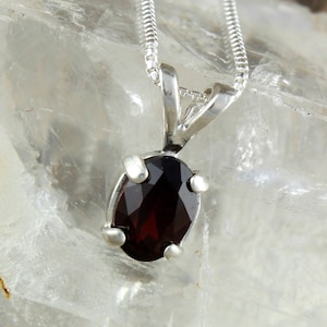 Elegant Natural Red Garnet Pendant Necklace - Sterling Silver January Birthstone Jewelry