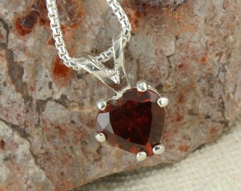 Natural Red Garnet Pendant - Sterling Silver Red Garnet Pendant - Red Garnet Necklace