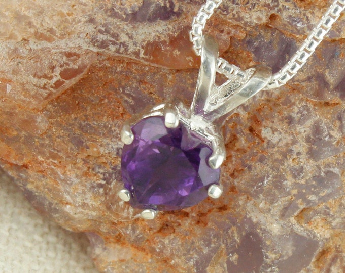 Natural Amethyst Pendant-Sterling Silver Pendant Necklace-Amethyst Necklace - Heart Pendant