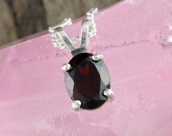 Natural Red Garnet Pendant - Sterling Silver Pendant - Red Garnet Necklace - Pendant Necklace