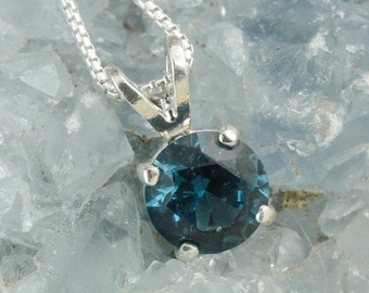 Natural London Blue Topaz Pendant-Sterling Silver Pendant Necklace - London Blue Topaz Necklace